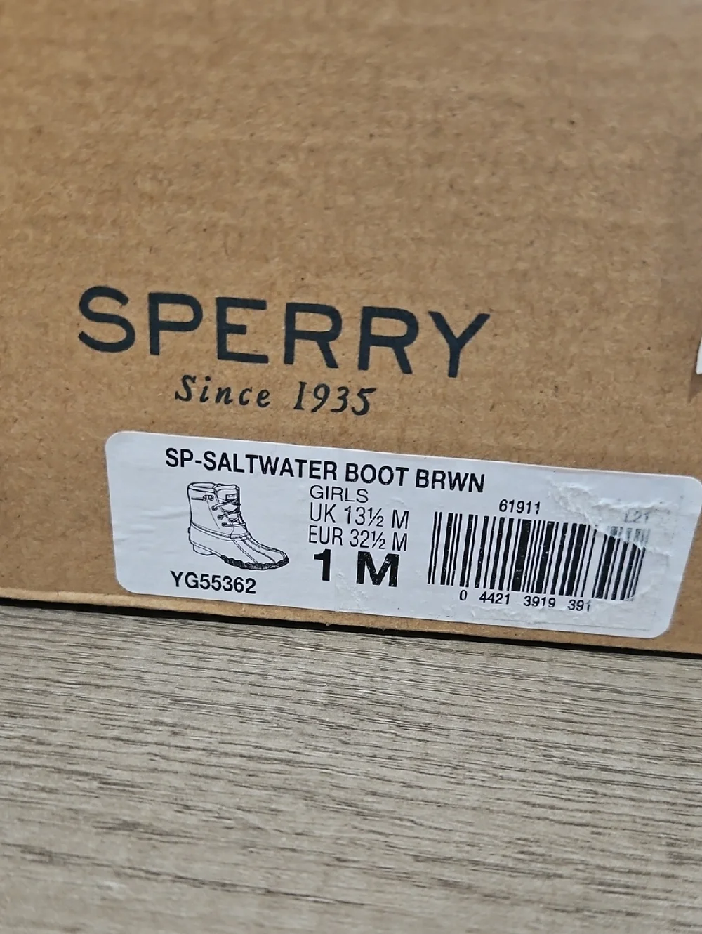 Sperry Salt wster Two-Tone Duck Boots in Brown & Black Girl's size 1M